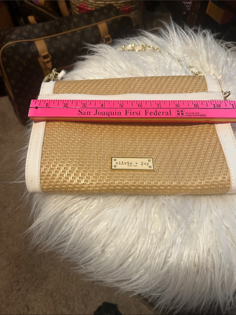 Olivia + Joy Cream and Natural Woven Shoulder Bag